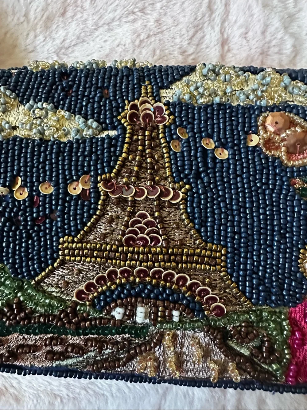 Paris Beaded Navy Shoulder Purse Bag NWT